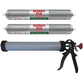 Resim 2 Adet Siyah 600 ML Sosis Somafix Poliüretan Mastik Dış Cephe + Tabanca Siyah Siyah 