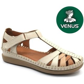 Resim Venüs Margit Hakiki Deri Comfort Ortopedik Kadın Sandalet Bej 