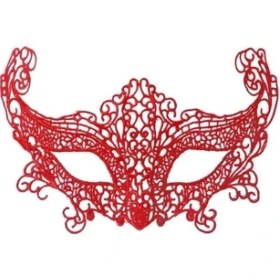 Resim Kırmızı Renk Dantel Örgü Işlemeli Parti Maskesi Model 3 