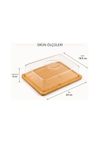Resim Çok Amaçlı Bambu Tabanlı Akrilik Kapaklı Kahvaltılık,sunumluk,peynir Tabağı,fanuslu Saklama Kabı,24x18,5 Cm Açık Kahverengi 