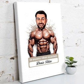 Resim Karikatürlü Erkek Vücut Geliştirici Kanvas Tablo 