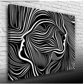 Resim Soyut İnsan Portresi Siyah Beyaz Kanvas Tablo 50 X 70 