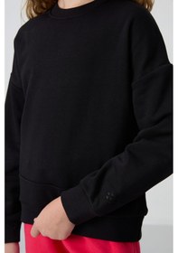 Resim Tommy Life Siyah Pamuklu İçi Tüylü Yumuşak Dokulu Oversize Nakışlı Kız Çocuk Sweatshirt - 75150 Siyah 