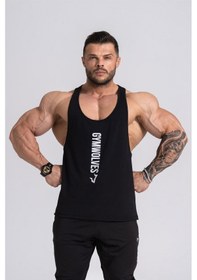 Resim Gymwolves Erkek Spor Atleti Ince Askılı Siyah Stringer Workout Tanktop -Siyah 