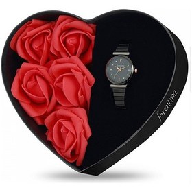 Resim Forentina Kırmızı Güllü Kutuda Siyah Metal Bayan Kol Saati - Mele Siyah 