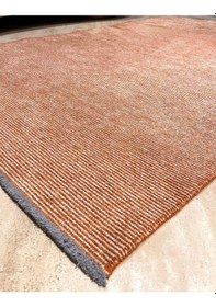 Resim Konya Yıkanabilir Makine Dokuma Modern Çizgili Salon Yolluk Düz Halı Turuncu 