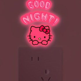 Resim 1 Adet Hello Kitty Karanlıkta Parlayan Işık Anahtarı Etiketi - Pembe Neon "İyi Geceler!" Yatak Odası, Banyo ve Ev Dekoru için Çizgi Film Duvar Stickerı, Kendinden Yapışkanlı Akrilik Tasarım, Yatak Odasını Güzelleştirme | Eğlenceli Atmosfer 