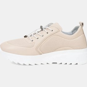 Resim Desa Kadın Kırık Beyaz Lastik Bağcıklı Dolgu Topuklu Deri Sneaker 