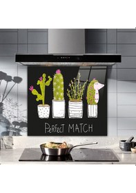 Resim Cam Ocak Arkası Koruyucu | Perfect Match-Siyah Fon | 52cm x 60cm 