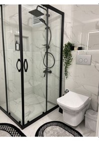 Resim Nokta Duşakabin Teknesiz Dikdörtgen Cam Duşakabin Siyah Profilli Sp107 Şeffaf 