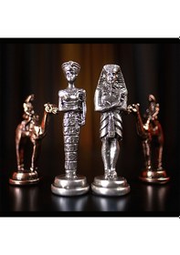 Resim Gifthome Metal Mısır Satranç Takımı Antik Ve Rustik Ceviz Desenli Mdf Sandıklı Satranç Tahtası 36x36x6 Cm. 