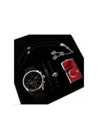 Resim Erkek Hediye Seti Erkeğe Hediye Saat Seti Doğum Günü Hediyesi Tespih Bileklik Çakmak Kol Saati Siyah 