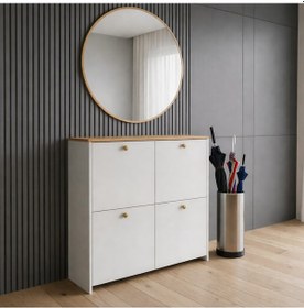 Resim Via 4 Kapaklı Çok Amaçlı Ayakkabılık Ve Antre Dolabı - Beyaz Çok Renkli 