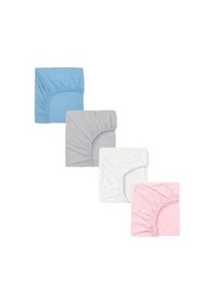 Resim 4 Adet 40 X 80 + 10 Cm Anne Yanı Lastikli Penye Kumaş Bebek Çarşafı-mavi-pembe 