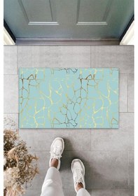 Resim Dijital Baskı Turkuaz-gold Ebruli Kapı Paspası K-3079 