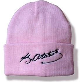 Resim Toz Pembe Atatürk İmzalı Bere Unisex Model 