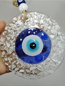Resim Beyaz Kırıntılı Cam Nazar Boncuğu El Yapımı Duvar Dekoru 13 Cm 