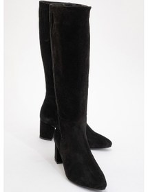 Resim Sejas Siyah Hakiki Deri Süet Kadın Topuklu Çizme Siyah Süet 