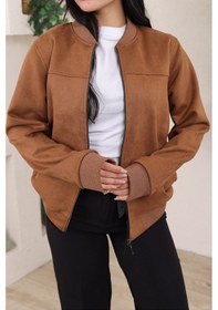 Resim Kadın Relax Fit Bomber Süet Ceket Kahve Süet 