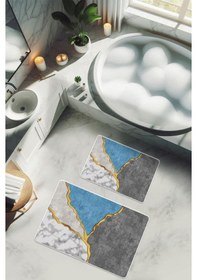 Resim Yıkanabilir Kaymaz Tabanlı Modern Desenli 2'li Banyo Paspas Takımı Bps0025 Renkli 