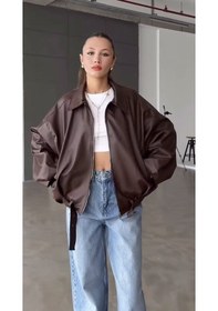 Resim Prifaldi Pb Oversize Bomber Deri Ceket Kahverengı 