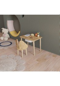 Resim Fahrettin Küçük Montessori Çocuk Masası Oyun Masası Aktivite Masası Çalışma Masası Çekmeceli Sandalyeli Açık Çam 