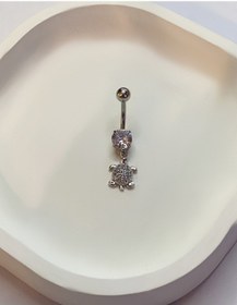 Resim Kadın Taş Detay Kaplumbağa Model Çelik Piercing Gümüş 