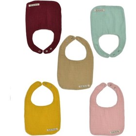 Resim 5'li Sıvı Geçirmez Çift Kat Müslin Mama Ve Salya Önlüğü, %100 Pamuk Alezli - Pembe Çok Renkli 