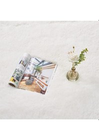 Resim Saraz Halı Beyaz Yıkanabilir Yolluk Kaymaz Taban Uzun Tüylü Yumuşak Halı Kaymaz Tüylenmez 