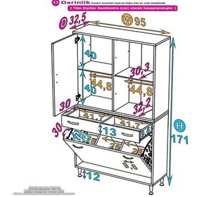 Resim Eliusta Liora Beyaz Çok Amaçlı Banyo Dolabı 95 Cm Genişliğe Sahip 95x171x32,5 Cm Üç Sepetli 2 Raflı Dolap Beyaz 