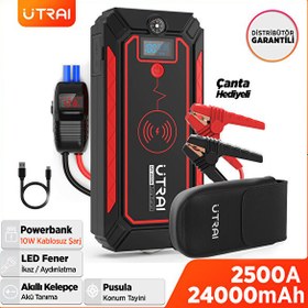 Resim Jstar 4 24000 mAh 2500A Jump Starter Taşınabilir Akü Takviye Cihazı (Kablosuz Şarj+Pusula+Çanta+LED Lamba+Powerbank) 