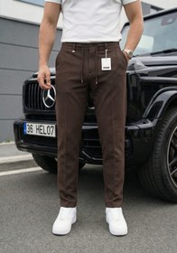 Resim Holl Beli Lastikli ve Bağcıklı Likralı Esnek Örme Jogger Pantolon - KAHVE / 29 