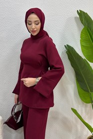 Resim Tesettür Diyarı Kadın Meva Model Krep Bağlamalı Pantolon Tesettür Takım 