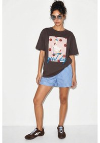 Resim Shade Kadın Good Day Baskılı Nakış Detaylı Relaxed Fit T-shirt 7642 60286117 - Kahverengi 