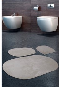 Resim Rixos Krem 3'lü Banyo Halısı Paspası Seti Kaymaz Deri Tabanlı Mak Krem 