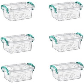 Resim Şeffaf Dikdörtgen Kilitli Orta Saklama Kabı Seti 3 L-6 Adet Çok Renkli 