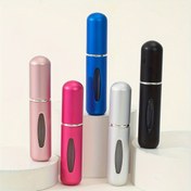 Resim Set of 5 Portable Refillable Perfume Spray Bottles, Metal Material, Unscented, PVS Free Travel Size Atomizers 
