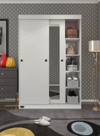 Resim Kenzlife Gardırop Sürgülü Kapaklı Kapılı 120 Papatya Byz Aynalı Gardolap Dolap 