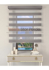 Resim Geniş Plise Gri Etek Dilimsiz Zebra Stor Güneşlik Perde Gri 