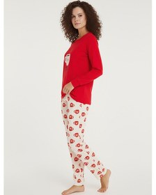 Resim Luxury Thermal Coffee Lover Kadın Kışlık Uzun Kollu Polar Pijama Takımı 42048 Kırmızı 