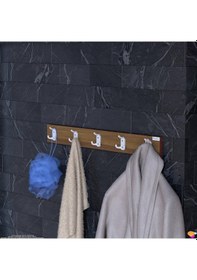 Resim Modilayn Arı Serisi 66,4x9,6 Cm 15 Kancalı - 5'li Set Banyo Askısı Ekstra Düzen Ve Yer Tasarrufu Ceviz - Ekru 
