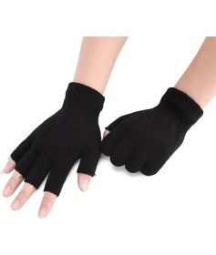 Resim Natural Charm 1 Çift Yarım Parmak Eldiven Kadın Erkek Casual Elastik Örgü Eldiven Sıcak Eldiven Spor Eldivenleri Için Düz Renk Örme Parmaksız Eldivenler 