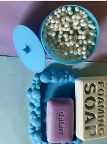 Resim 2 Li Dekoratif Banyo Seti Sabunluk & Kulak Çubuğu Kutusu Mor 