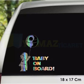 Resim yılmazetic Arabada Bebek Var Balonlu Hologram Oto Sticker Cam Araba Yapıştırma Çıkartma Aksesuar Etiket 18x17cm 