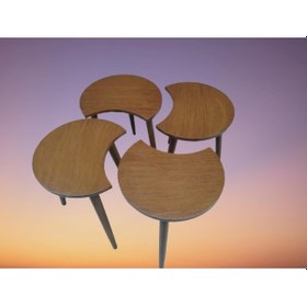 Resim Zigon-Orta Sehpa Takım Hilal Model Parlak Ceviz Renk Kayın Torna 