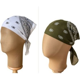 Resim Pamuklu Klasik Desen Unisex 2li Bandana Seti Renkli Bandana Etnik Desenli A Kalite Bandana Beyaz - Haki 
