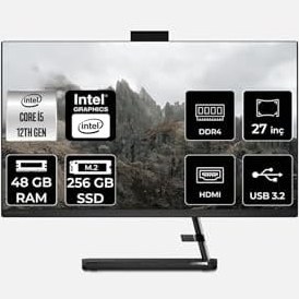Resim LENOVO IdeaCentre 27IAP7 i5 12450H 48GB 256GB SSD 27" FHD FDOS All In One Bilgisayar & Per4 Bellek 