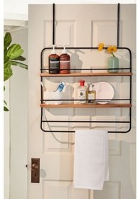 Resim Banyo Askısı Havluluk Ahşaplı Metal Raflı Askılık Siyah 