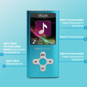 Resim Goldsmart Mp3-224 Mavi 8gb Ses Kayıt Özellikli Digital Mp3 Player 