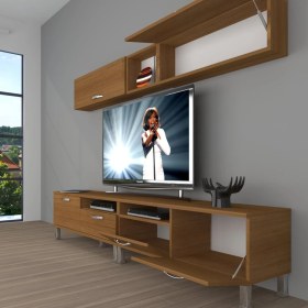 Resim Decoraktiv Eko 5200 Mdf Krom Ayaklı Tv Ünitesi Tv Sehpası - Naturel Ceviz 